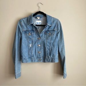 Levi’s Light Wash Distressed Cropped Denim Jean Jacket M